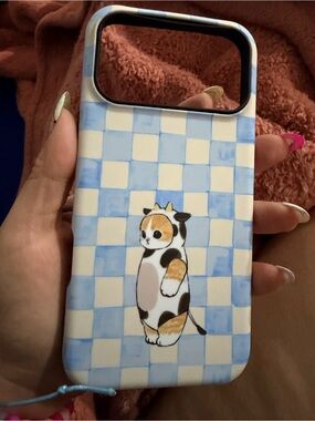 Blue Checkered Cat iPhone 17 pro max Case